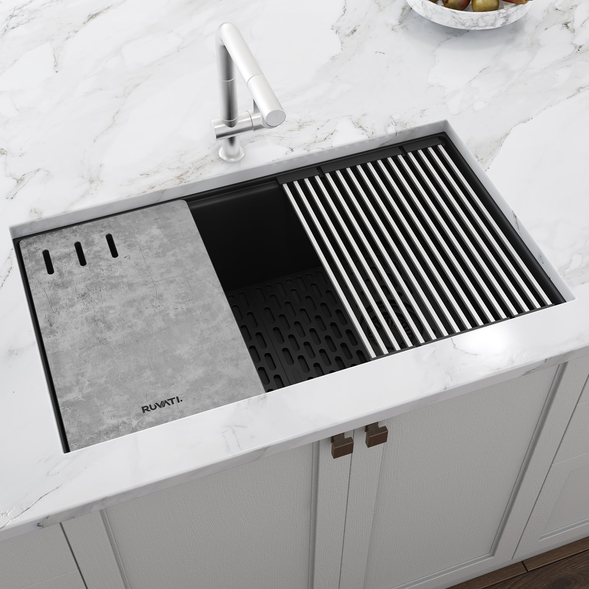 Ruvati 33-inch Undermount Workstation Granite Composite Kitchen Sink Matte Black