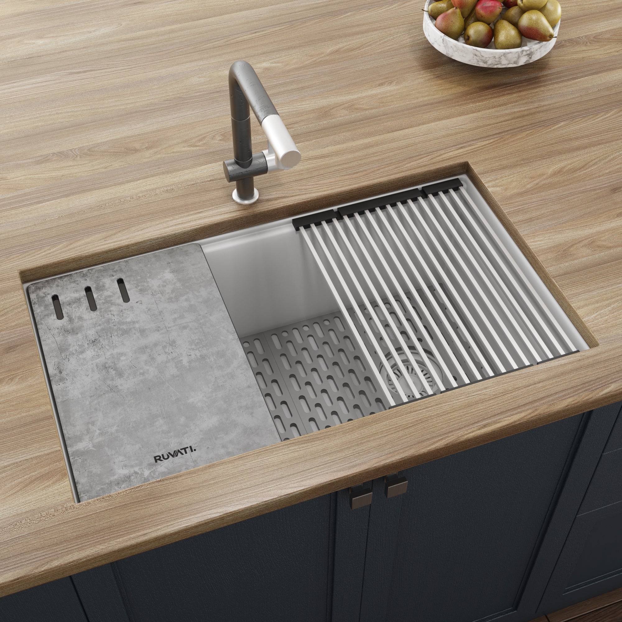 Ruvati 33-inch Granite Composite Undermount Workstation Kitchen Sink