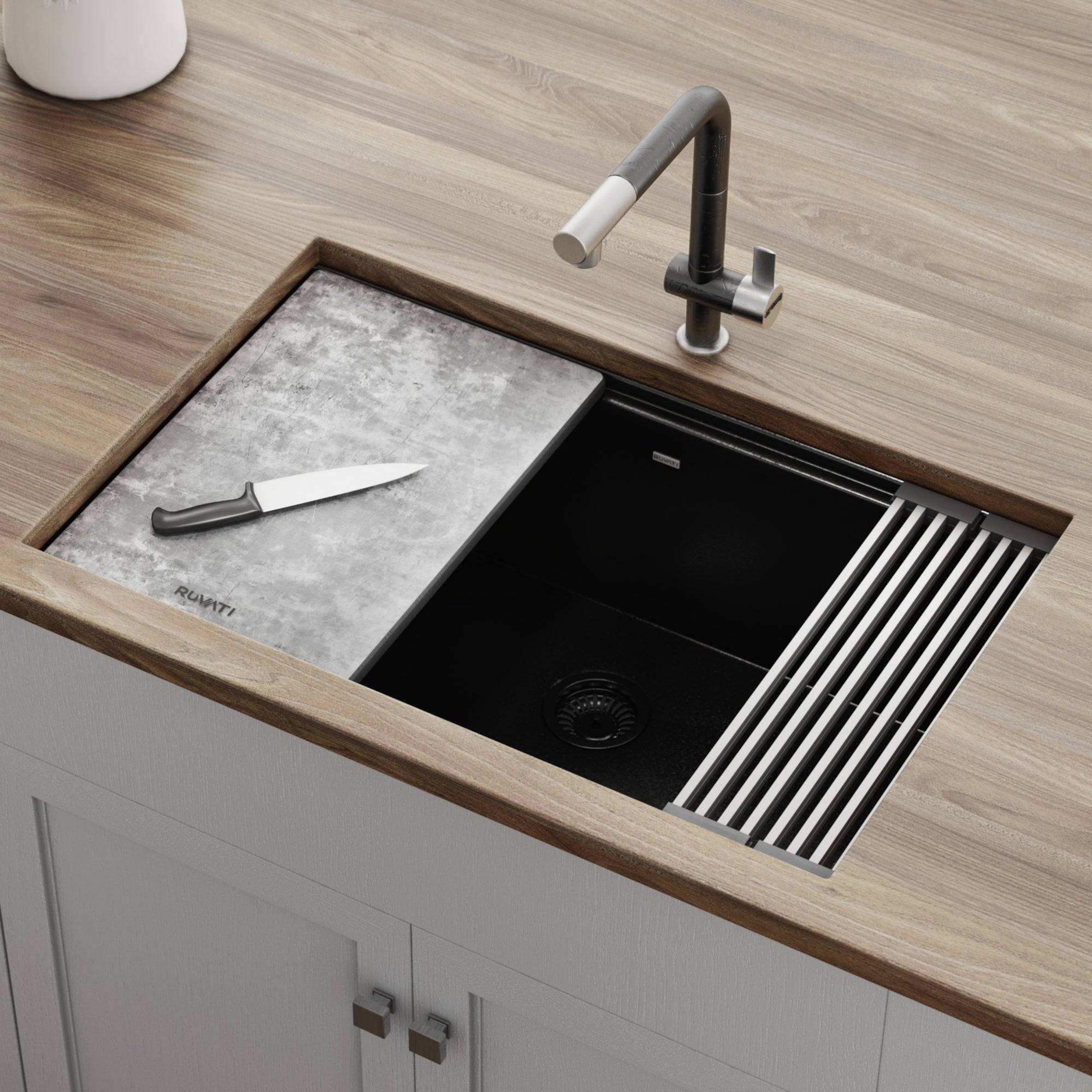 Ruvati 30-inch Granite Composite Workstation Matte Black Dual Mount Kitchen Sink