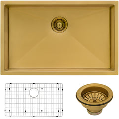 Ruvati 30-inch Undermount Satin Brass Matte Gold Stainless Steel Kitchen Sink 16 Gauge Single Bowl