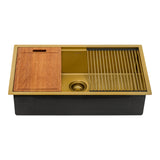 Ruvati 33 inch Polished Brass Matte Gold Workstation Undermount Kitchen Sink Single Bowl