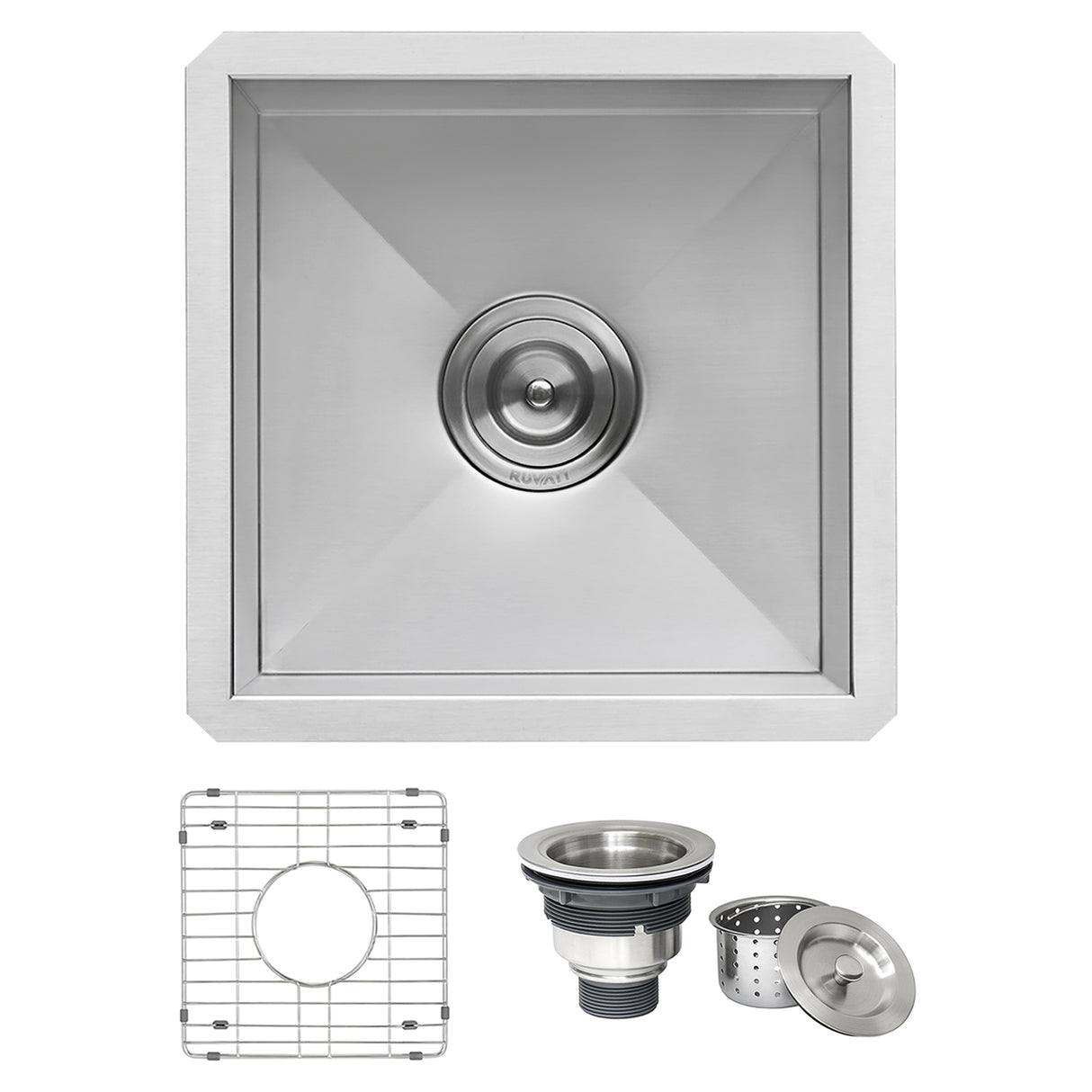 Ruvati 15 x 15 inch Undermount 16 Gauge Zero Radius Bar Prep Square Kitchen Sink Single Bowl