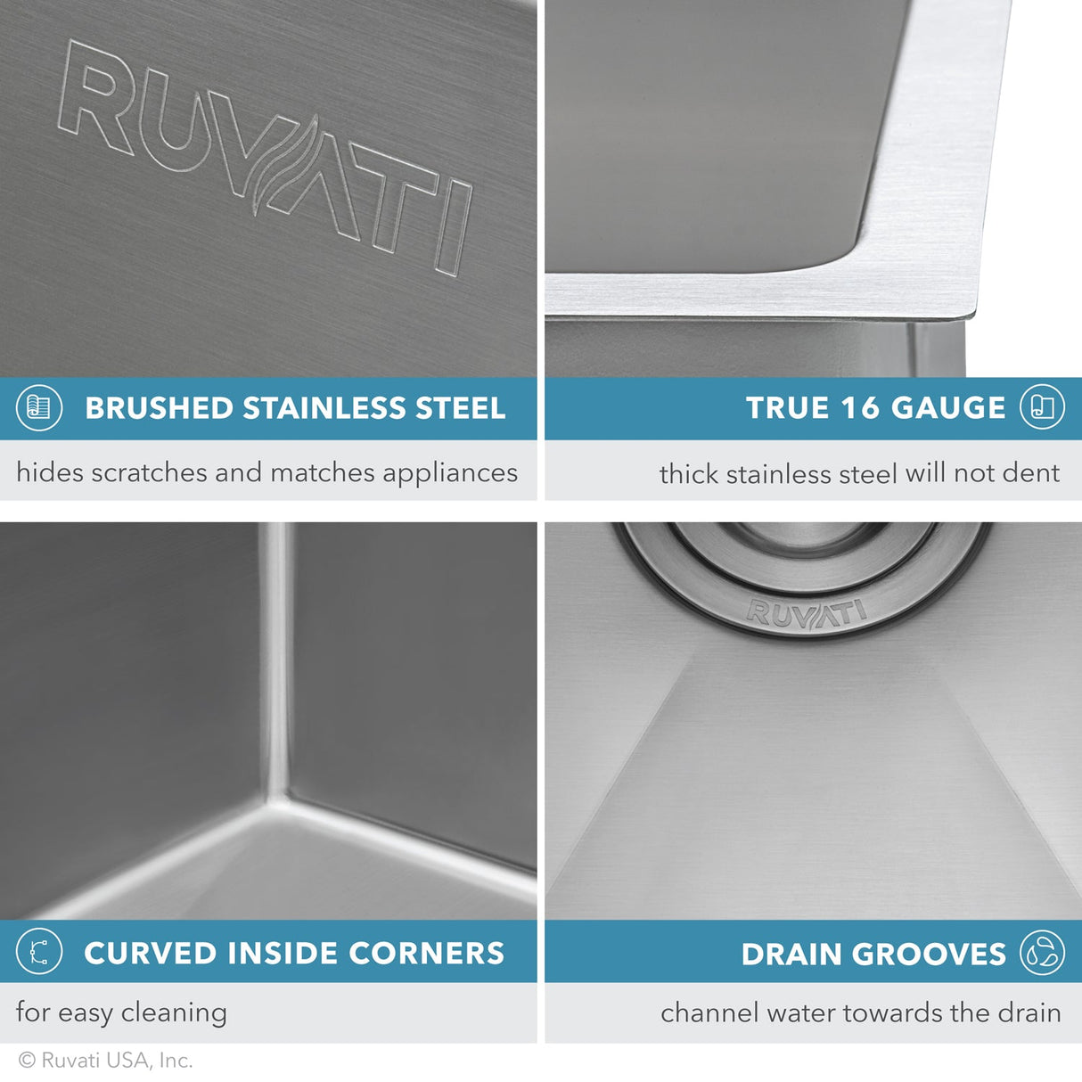 Ruvati 27-inch Undermount 16 Gauge Stainless Steel Kitchen Sink Rounded Corners Single Bowl