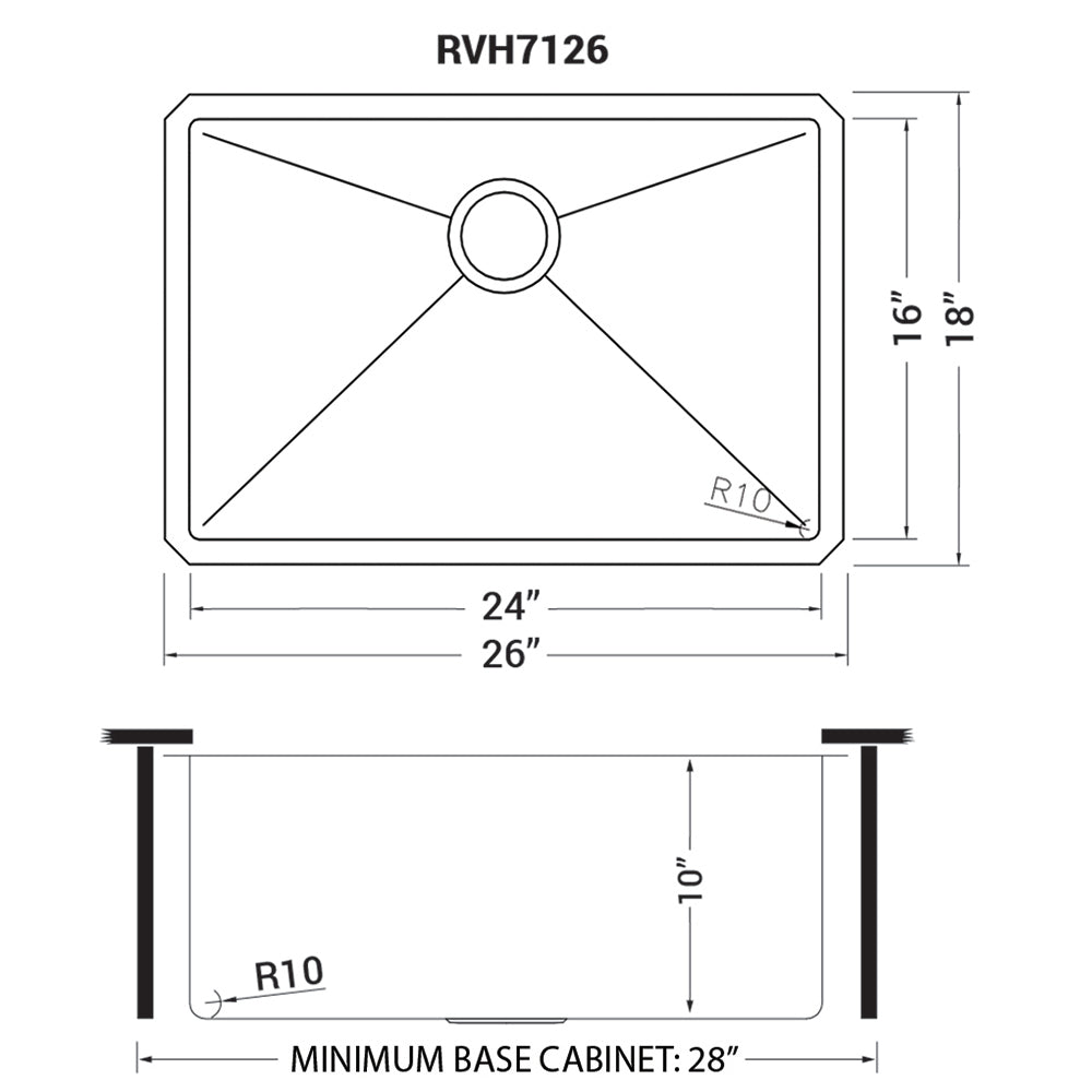 Ruvati 26-inch Undermount 16 Gauge Tight Radius Stainless Steel Kitchen Sink Single Bowl