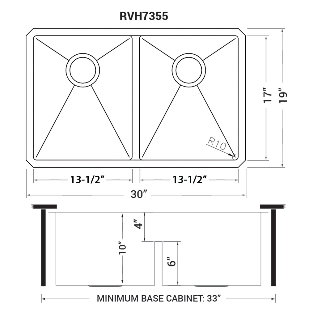 Ruvati 30-inch Low-Divide Undermount Rounded Corners 50/50 Double Bowl 16 Gauge Stainless Steel Kitchen Sink