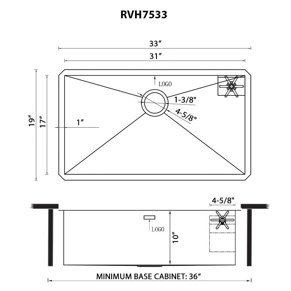 Ruvati Glass Rinser and Sink Combo 33-inch Undermount 16 Gauge Stainless Steel Rounded Corners Kitchen Sink Single Bowl