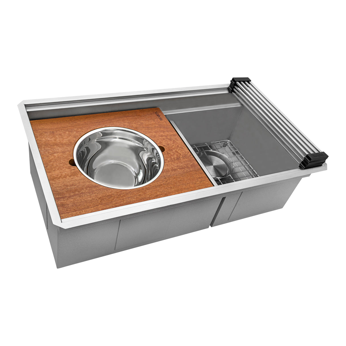 Ruvati 33-inch Workstation Dual Tier Double Bowl Low Divide Undermount 16 Gauge Stainless Steel Kitchen Sink