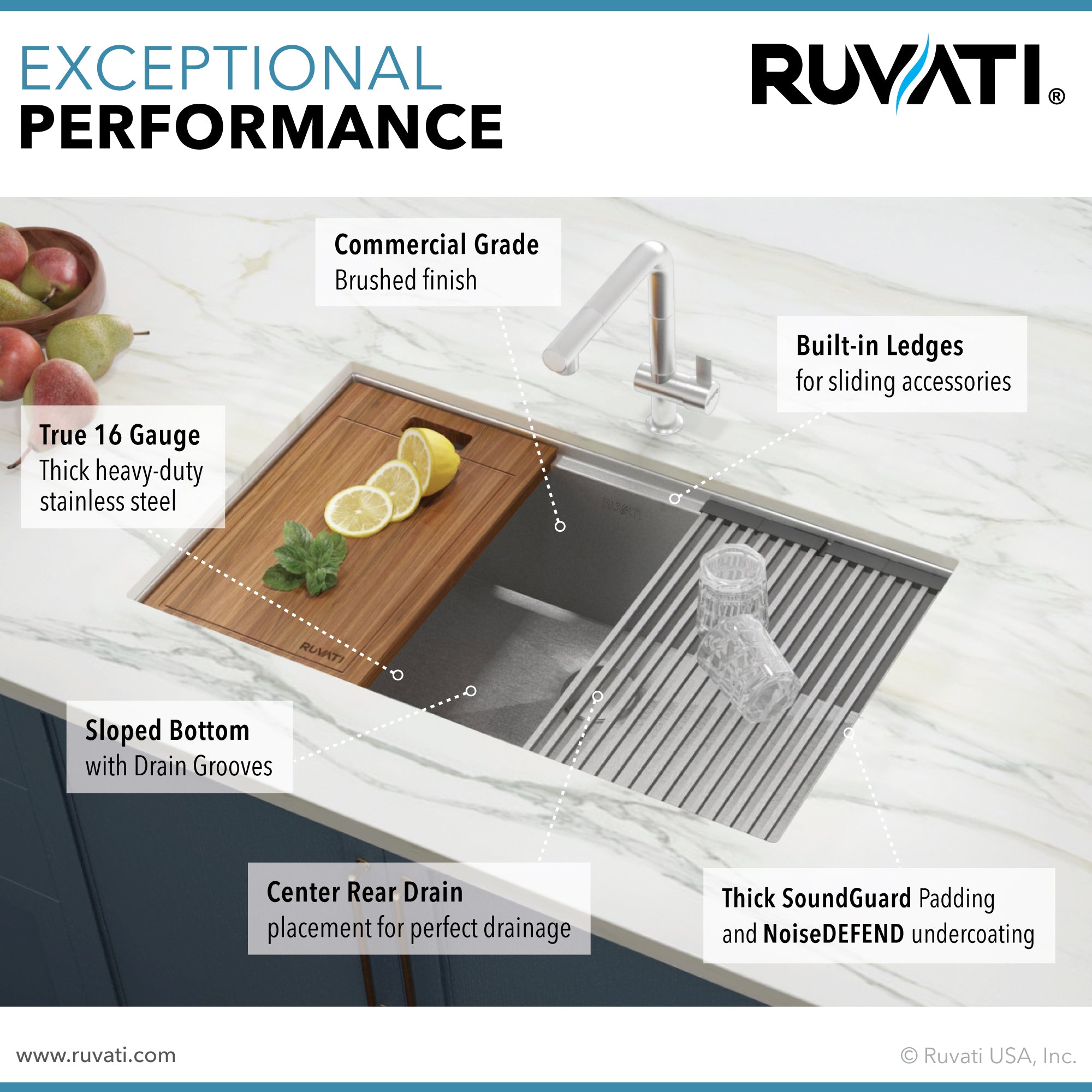 Ruvati 32-inch Workstation Ledge Undermount 16 Gauge Stainless Steel Kitchen Sink Single Bowl