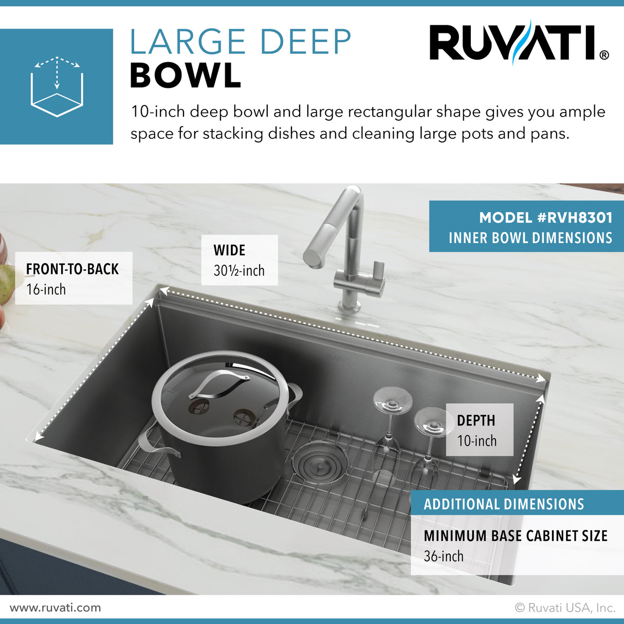 Ruvati 32-inch Workstation Ledge Rounded Corners Undermount 16 Gauge Kitchen Sink Single Bow