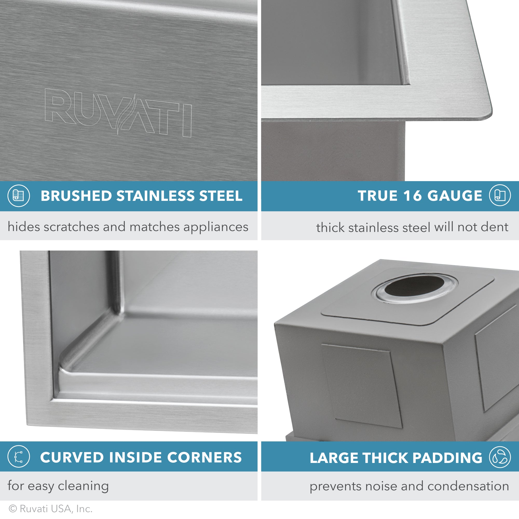 Ruvati 32-inch Workstation Ledge Rounded Corners Undermount 16 Gauge Kitchen Sink Single Bow