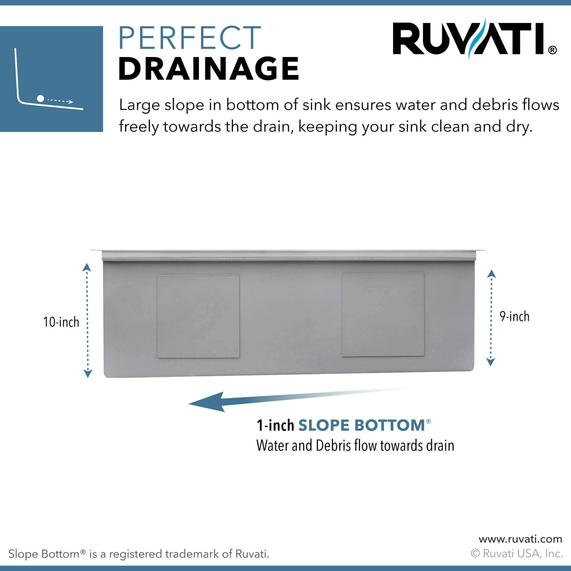 Ruvati 30-inch Workstation Slope Bottom Offset Drain Undermount 16 Gauge Kitchen Sink