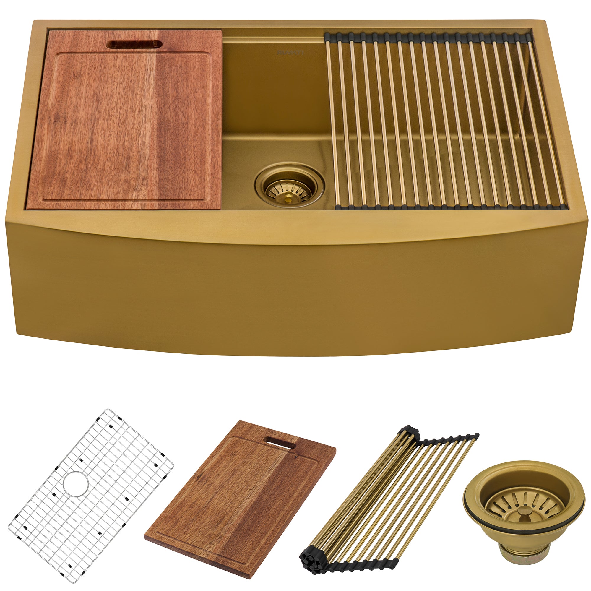 Ruvati 30-inch Matte Gold Workstation Apron-Front Brass Tone Stainless Steel Kitchen Sink