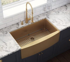 Ruvati 30-inch Apron-Front Farmhouse Kitchen Sink – Brass Tone Matte Gold Stainless Steel Single Bowl