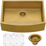 Ruvati 30-inch Apron-Front Farmhouse Kitchen Sink – Brass Tone Matte Gold Stainless Steel Single Bowl