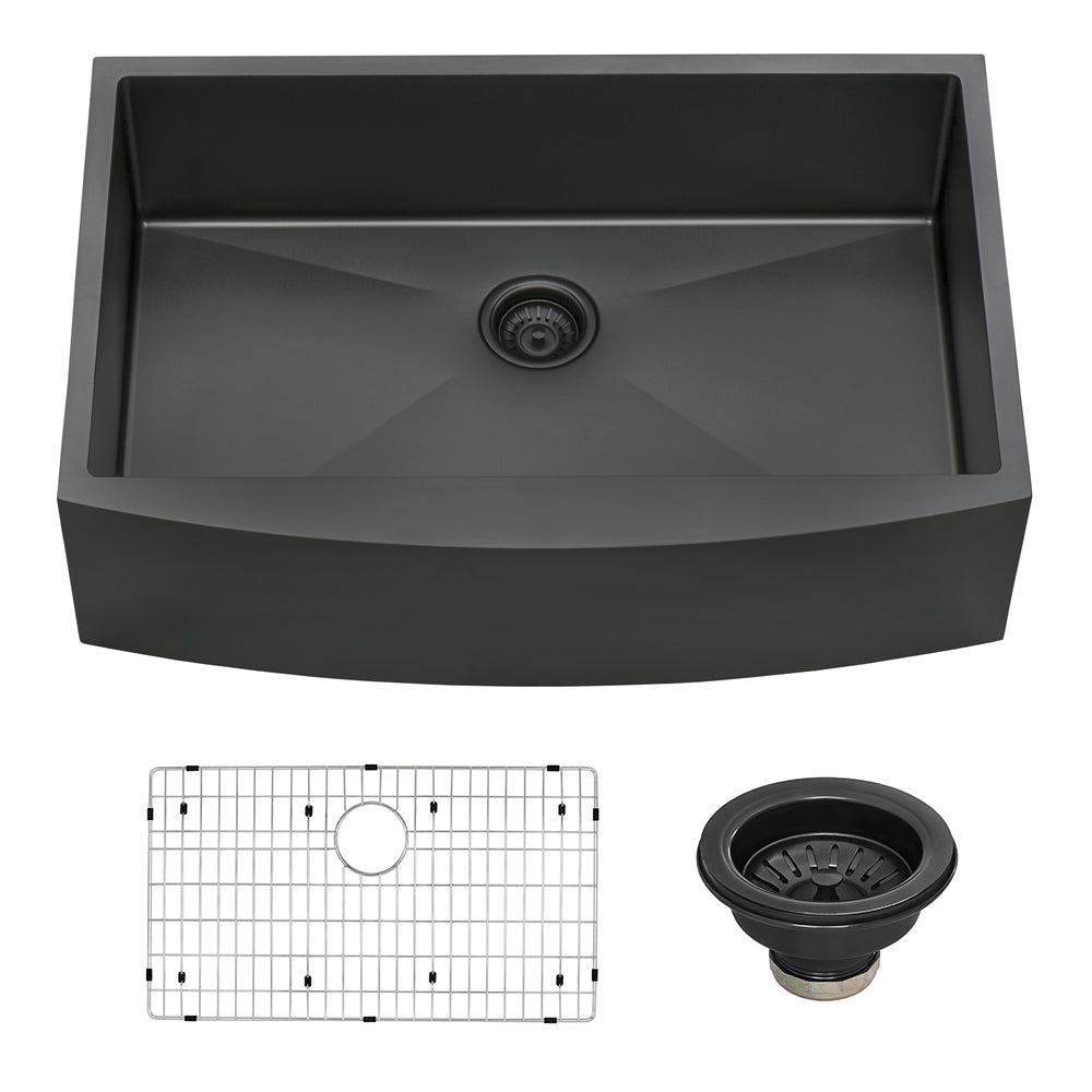 Farmhouse Apron-Front Stainless Steel 36 in. Single Bowl Kitchen Sink in Gunmetal Black Matte