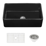 Ruvati 30 x 20 inch Fireclay Reversible Farmhouse Apron-Front Kitchen Sink Single Bowl – Glossy Black