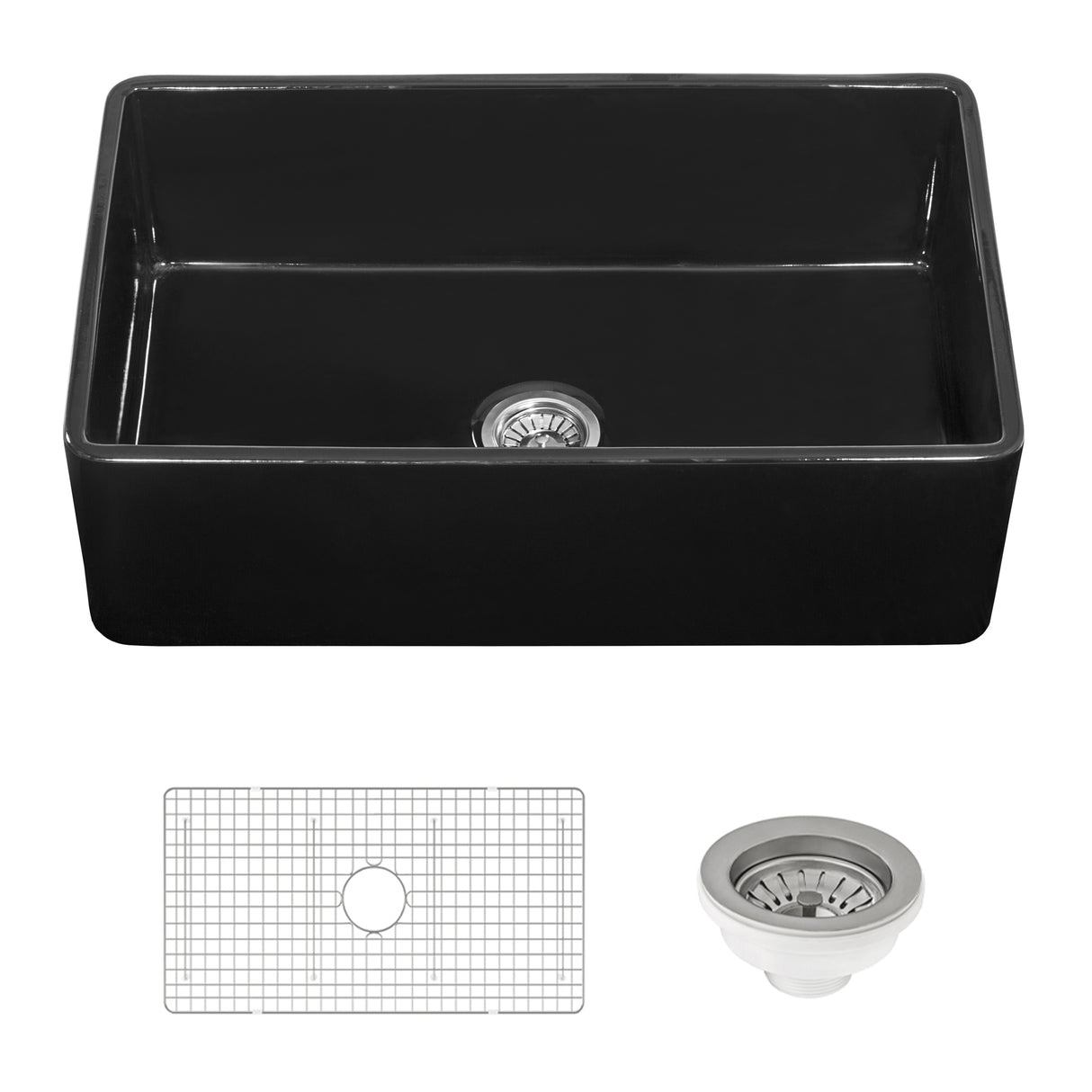 Ruvati 33 x 20 inch Fireclay Reversible Farmhouse Apron-Front Kitchen Sink Single Bowl – Glossy Black