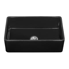 Ruvati 33 x 20 inch Fireclay Reversible Farmhouse Apron-Front Kitchen Sink Single Bowl – Glossy Black