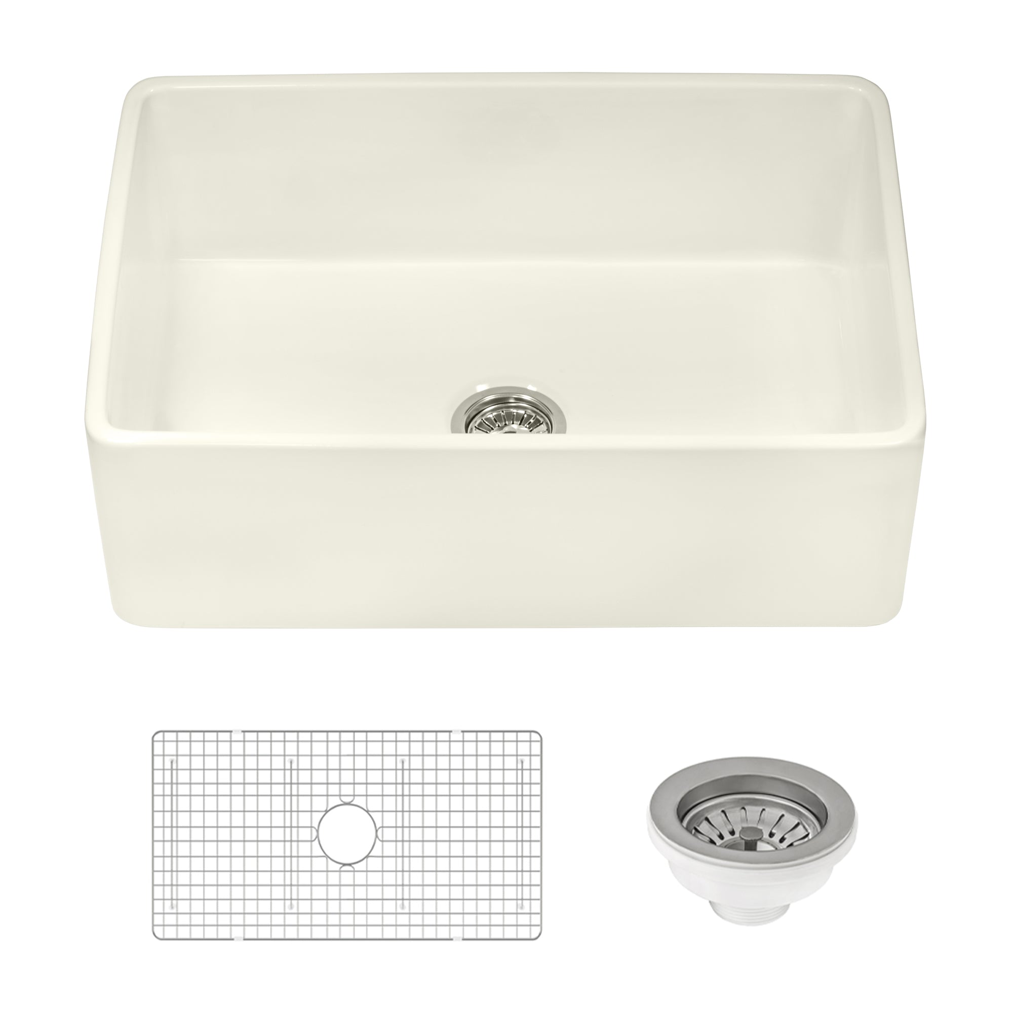 Ruvati 30 x 20 inch Fireclay Reversible Farmhouse Apron-Front Kitchen Sink Single Bowl – Biscuit