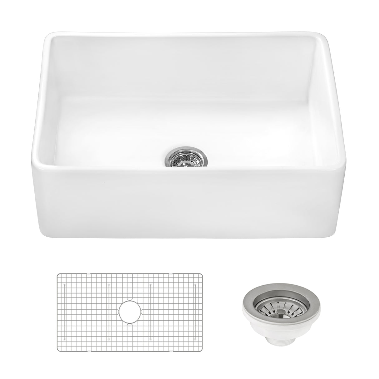 Ruvati 33 x 20 inch Fireclay Reversible Farmhouse Apron-Front Kitchen Sink Single Bowl White