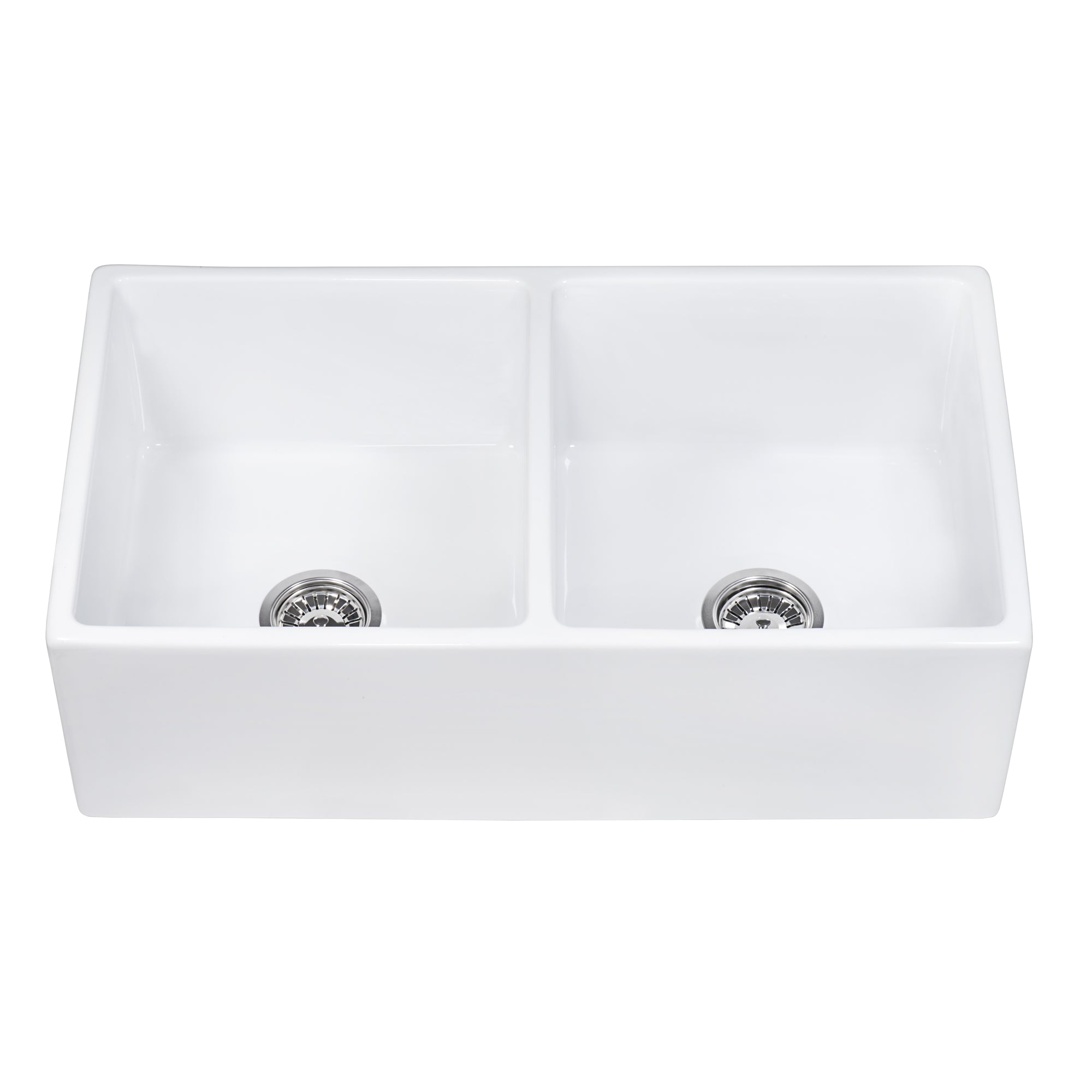 Ruvati 33 x 18 inch Fireclay Farmhouse Apron-Front Kitchen Sink Double Bowl – White