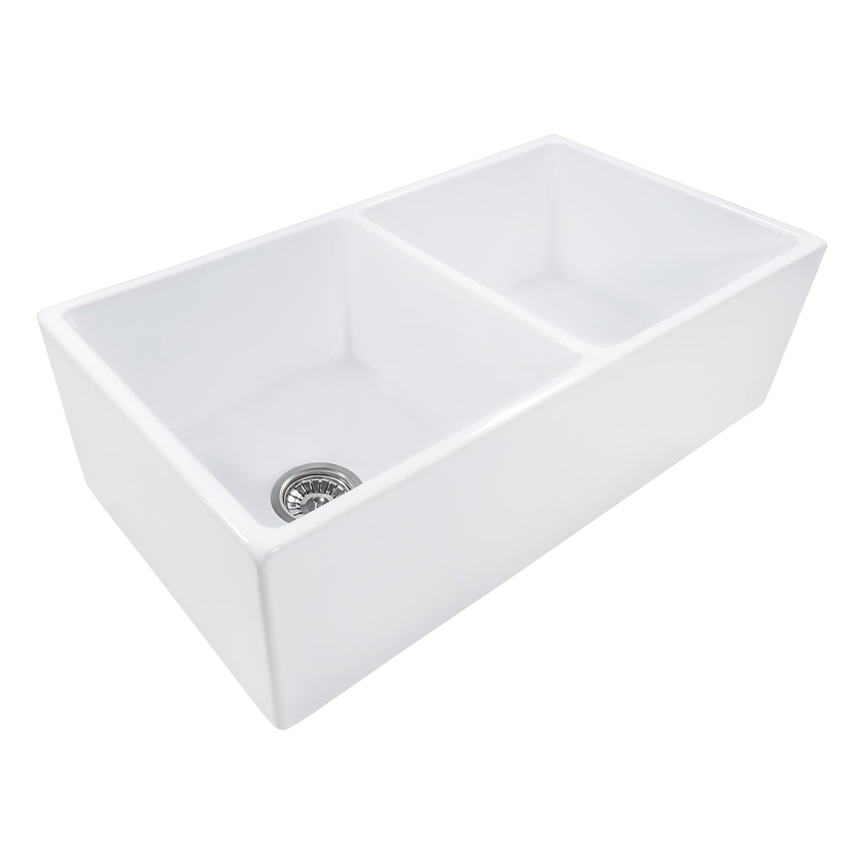 Ruvati 33 x 18 inch Fireclay Farmhouse Apron-Front Kitchen Sink Double Bowl – White