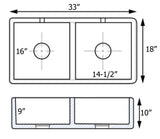 Ruvati 33 x 18 inch Fireclay Farmhouse Apron-Front Kitchen Sink Double Bowl – White