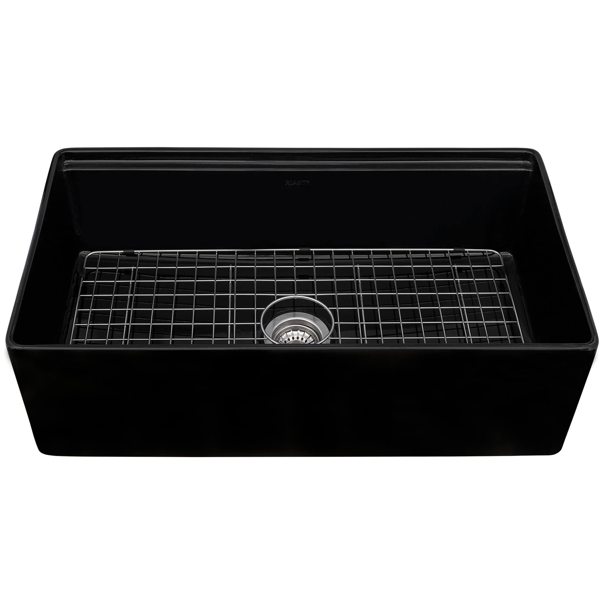 Ruvati 33 inch Fireclay Workstation Black Farmhouse Kitchen Sink Apron Front Single Bowl