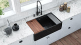 Ruvati 33 inch Fireclay Workstation Black Farmhouse Kitchen Sink Apron Front Single Bowl