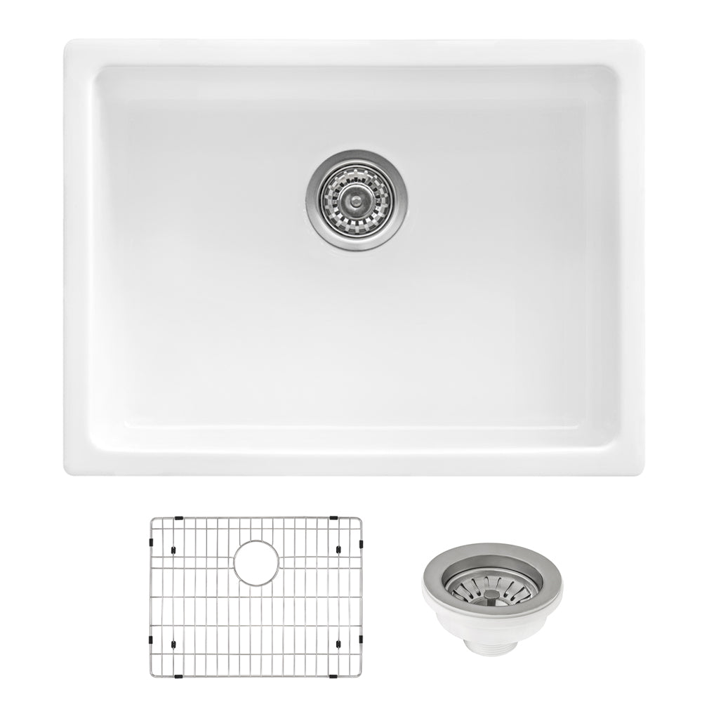 Ruvati 24-inch Fireclay Undermount / Drop-in Topmount Kitchen Sink Single Bowl – White