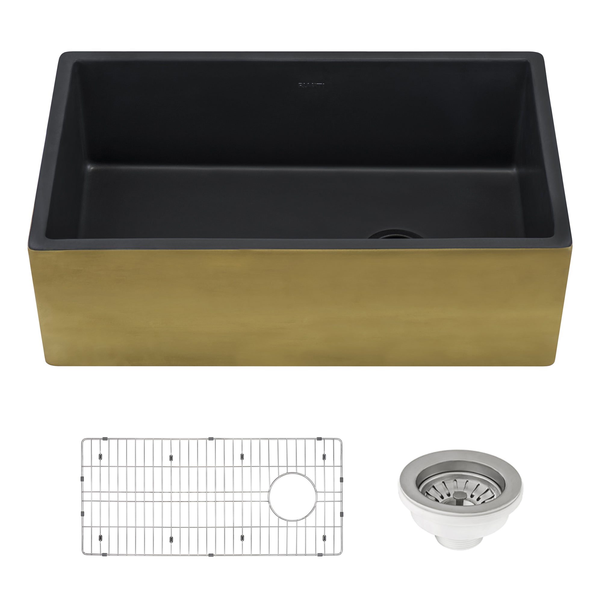 Ruvati 30-inch Matte Black and Brushed Gold Fireclay Modern Farmhouse Kitchen Sink Single Bowl