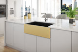 Ruvati 30-inch Matte Black and Brushed Gold Fireclay Modern Farmhouse Kitchen Sink Single Bowl