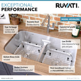 Ruvati 32-inch Low-Divide 50/50 Double Bowl Undermount 16 Gauge Stainless Steel Kitchen Sink