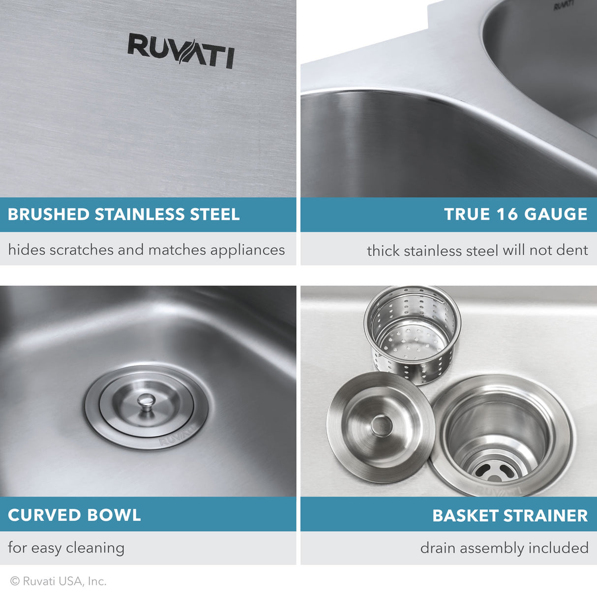 Ruvati 32-inch Low-Divide 50/50 Double Bowl Undermount 16 Gauge Stainless Steel Kitchen Sink