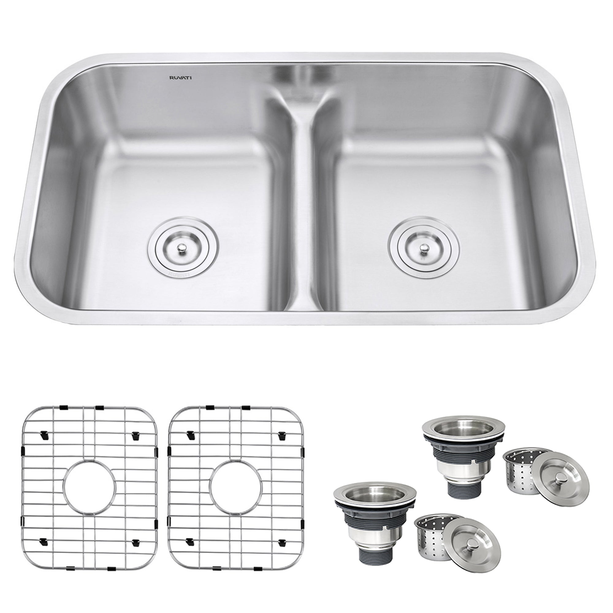 Ruvati 32-inch Low-Divide 50/50 Double Bowl Undermount 16 Gauge Stainless Steel Kitchen Sink