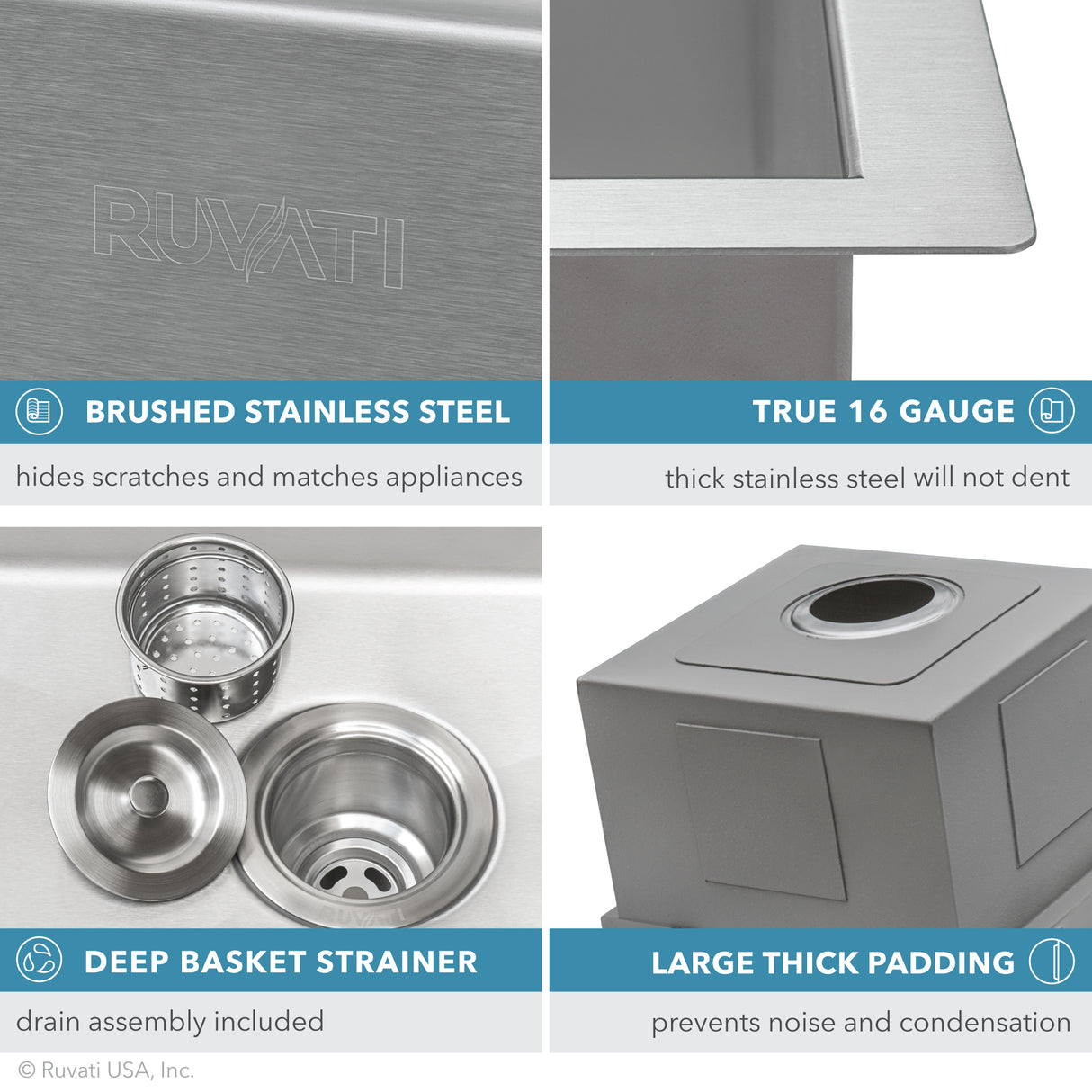 Ruvati Merino 21" Drop In Single Basin Stainless Steel Outdoor Sink with Basin Rack Included