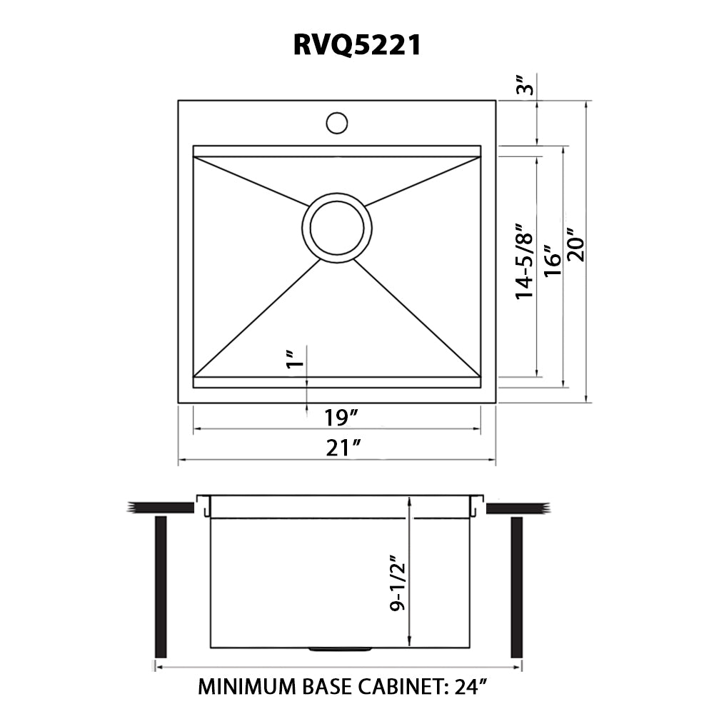 Ruvati Merino 21" Drop In Single Basin Stainless Steel Outdoor Sink with Basin Rack Included