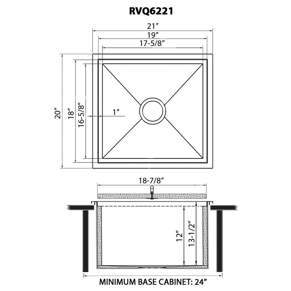 Ruvati Insulated Ice Chest Sink 21 x 20 inch Outdoor BBQ Marine Grade T-316 Topmount Stainless Steel