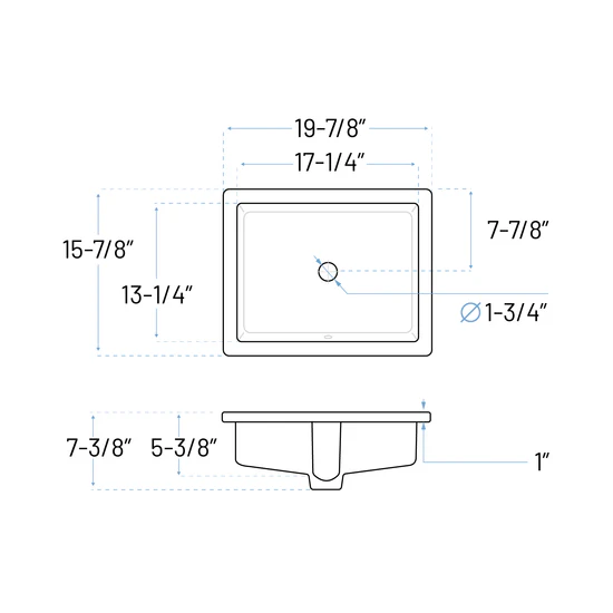 VCS-1317-BL Black Rectangle Porcelain Undermount Bathroom Sink