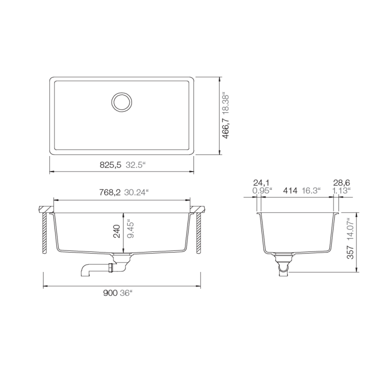 Composite Super Single Undermount 33" Kitchen Sink