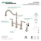 Two-Handle 4-Hole Deck Mount Bridge Kitchen Faucet with Brass Side Sprayer, Brushed Nickel