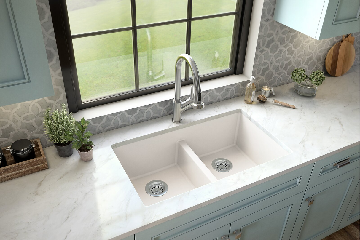 Karran QU-810 33" Top Mount Double Equal Bowl Quartz Kitchen Sink