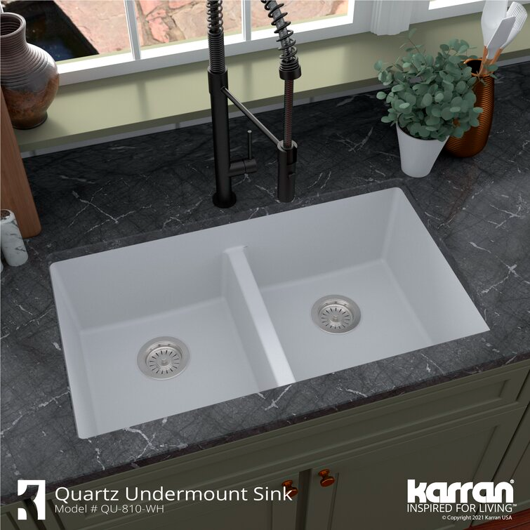 Karran QU-810 33" Top Mount Double Equal Bowl Quartz Kitchen Sink