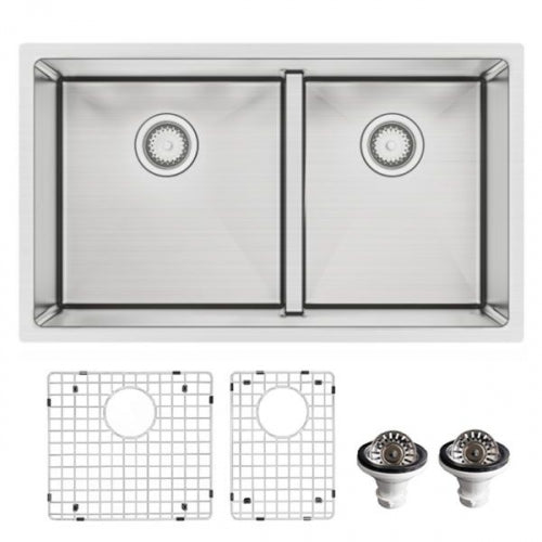 Karran 16-Gauge Stainless Steel 32 in. Double Bowl Undermount Kitchen Sink Kit