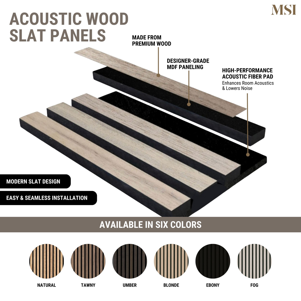 Umber Acoustic 9.5 in. x 94.5 in. Mixed Wood Slat Flat Wall Panel (4 Panels/24.92 sq. ft./Case)