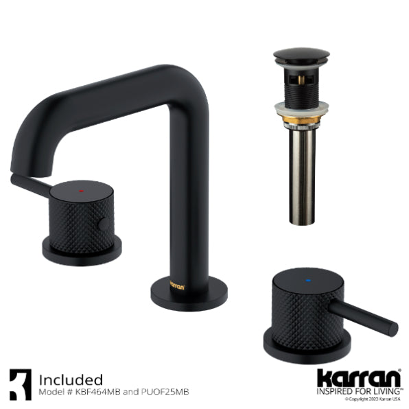 Karran Tryst KBF464 2-Handle Three Hole Widespread Bathroom Faucet with Matching Pop-up Drain