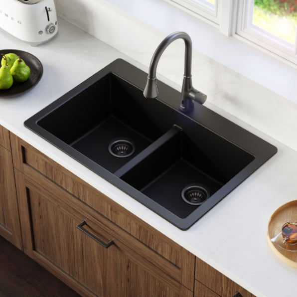 Karran QU-810 33" Top Mount Double Equal Bowl Quartz Kitchen Sink