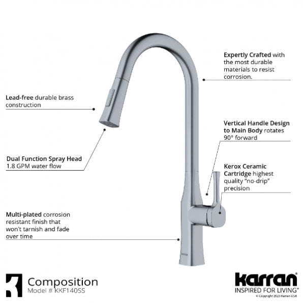 Karran Standerton KKF140 Single Handle Pull-Down Sprayer Kitchen Faucet