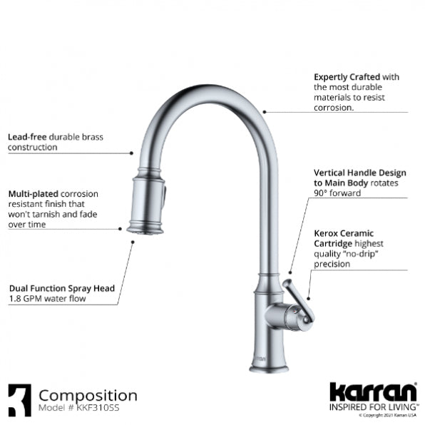 Karran Auburn One-Handle Pull Down Dual Function Sprayer Kitchen Faucet