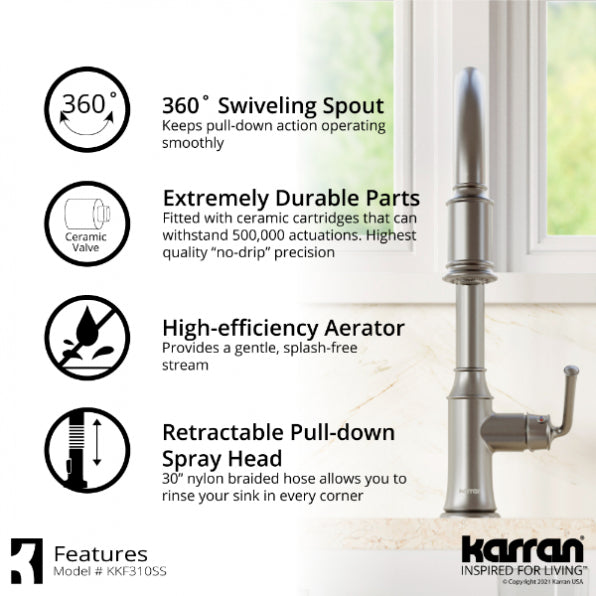 Karran Auburn One-Handle Pull Down Dual Function Sprayer Kitchen Faucet